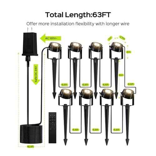JACKYLED 8-Light LED Low Voltage Landscape Lighting, 9W Outdoor Spot Lights with Adapter, 3000K Warm White, ON/Off Timer, IP65 Waterproof Spotlights with Spiked Stand for Pathway, Patio, Tree, 63FT