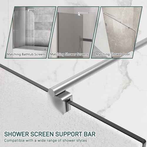 Shower Door Support Bar, 27.5'' to 47.2'' Telescopic Stainless Steel Wall-to-Glass Support Bar for 1/4"(6mm) to 3/8"(10mm) Thick Glass, Fixed Panel Support Rod, Brushed Nickel