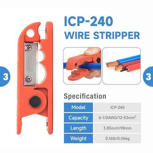 iCrimp IWS-50BN Battery Cable Terminal Crimping Tool Kit for 8, 6, 4, 2, 1, 1/0AWG Battery Cable Lugs, with Battery Cable Cutter and Wire Stripper