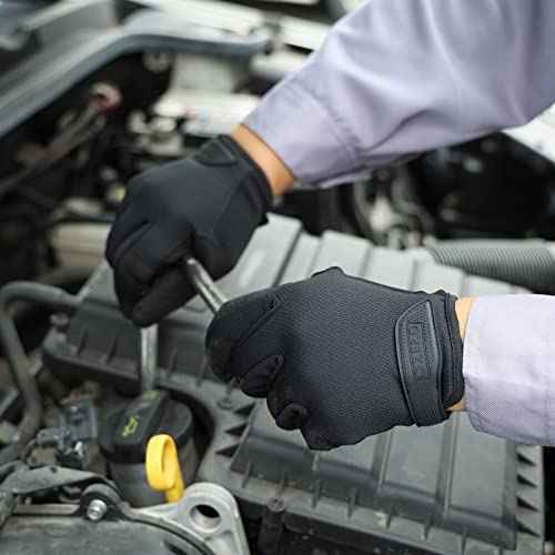 OZERO Men's Utility Work Gloves: Touch Screen Mechanic Working Gloves - Breathable Flexible Grip Heavy Duty, Black, S/M/L/XL