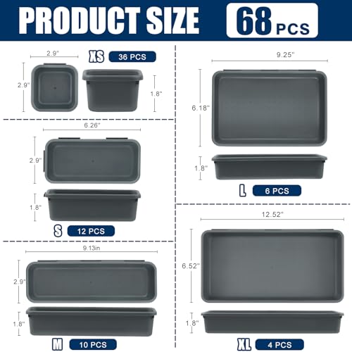 ¡¼LARGE SIZE¡½¡¼68PCS¡½Tool Box Organizer Tray Divider, ¡¼5 Size¡½Toolbox Desk Drawer Organizer, Organization and Storage Toolbox for Garage Accessories (68pcs-Grey) (68PCS 5Sizes)