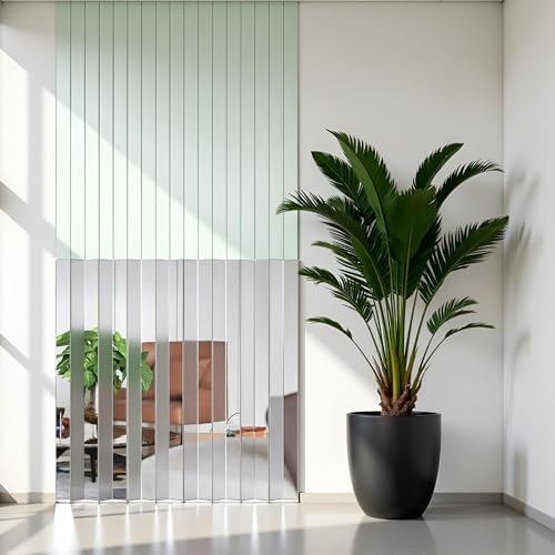 10 Pcs White Mirror Wall Stickers Striped Design Mirror Art Tile Decal, DIY Self Adhesive Wall Line Border Decals, Removable Acrylic Sheets Wall Murals for Home Decor, Wall Stickers and Murals 2¡¿20cm