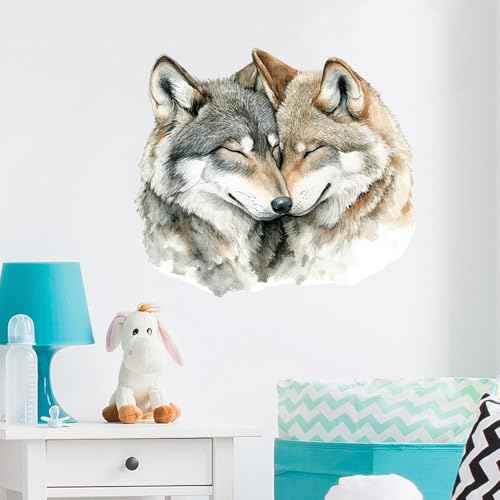 Lifelike Wolf Wall Decal Wild Animal Wall Sticker Wolf Head Wall Decals Waterproof Adhesive Stickers for Living Room, Bedroom