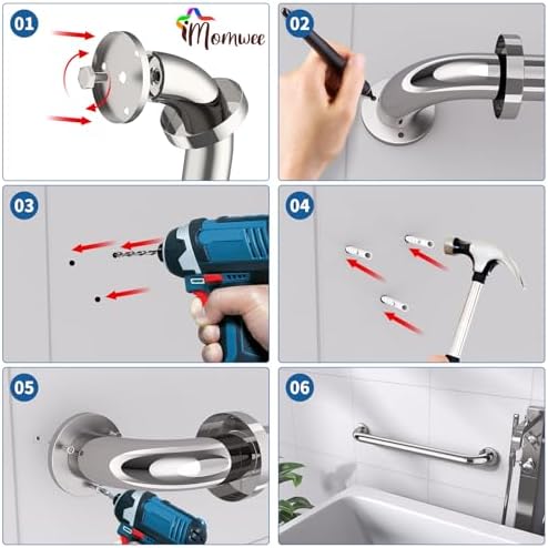2 Pack 24 Inch Shower Grab Bar, iMomwee Chrome Stainless Steel Bathroom Grab Bar Handle, Bathroom Shower Balance Bar,Safety Hand Rail Support,Handicap Elderly Senior Assist Bath Handle(1.5" Diameter)