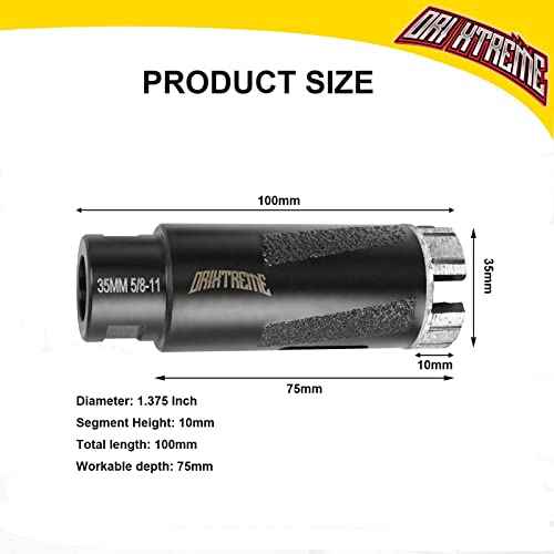 Diamond Core Drill Bits 1-3/8 Inch Granite Hole Saw for Dry Drilling Concrete Marble Stone with 5/8-11 Thread 35mm