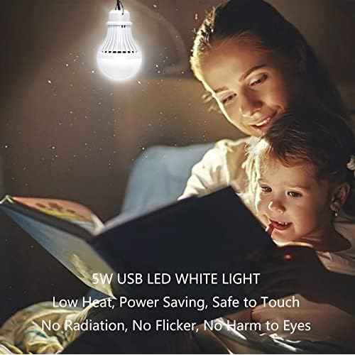 4 Pack Portable LED Bulb, 5W USB LED Camping Light for Garage Warehouse Car Truck Fishing Boat Outdoor Emergency Light Children Bed Room, 2.5m/8.2ft Extension Cord¡¦