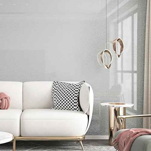 Glossy Grey Contact Paper for Cabinets Desk Liners Peel and Stick Countertops Shiny Grey Wallpaper Self Adhesive Glitter Contact Paper Waterproof Wallpaper for Bathroom Walls Vinyl Film