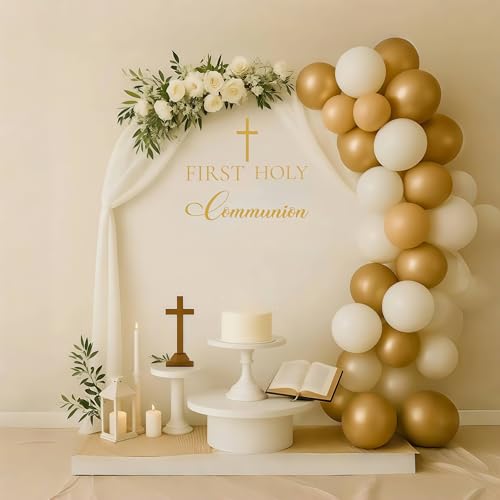FIRST HOLY Communion Sign Decals for Balloon Arch, Baptism First Communion Party Decorations Wall Sticker for Christian Boy Girl Baby Shower Party Supplies