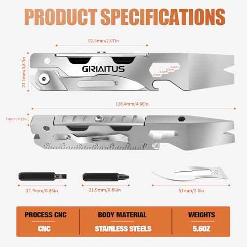 Multitool Pry Bar Wrench Tool with Flat/Phillips Screwdriver Folding Multi-tool Box Cutter Blade Knife, Bottle Opener, Steel Handle, Everyday Carry, Cycling, Camping EDC Pocket Gadget Gifts for Men
