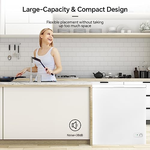 Kismile 5.0 Cubic Feet Chest Freezer with Removable Basket Free Standing Top Open Door Compact Freezer with Adjustable Temperature for Home/Kitchen/Office/Bar (5.0 Cubic Feet, White)…