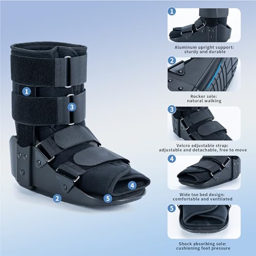 kefit Short Cam Walking Boot, Orthopedic Boot for Ankle Sprain, Foot Injury, Medium, Black