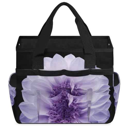 Purple Dahlia Garden Tool Bag Waterproof Gardening Tool Storage Bag with Handle & 10 Pockets Gardening Tote Bag for Women Garden Tool Organizer