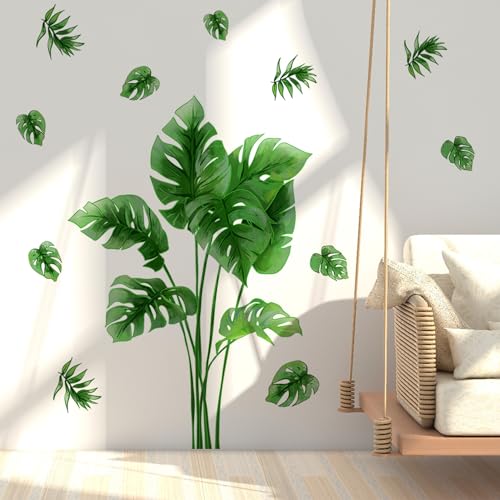 Runtoo Palm Leaf Wall Decal Green Tropical Monstera Plant Leaves Wall Stickers Living Room Bedroom Office Home Decor