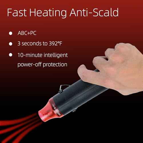 Heat Gun for Crafting, 110V 300W Handed Hot Air Gun, 3.28FT Ultra-Long Cable Portable Heat Gun with Stand and Power Cord for Shrinking Wrapping PVC, DIY Embossing and Drying Paint (Black)