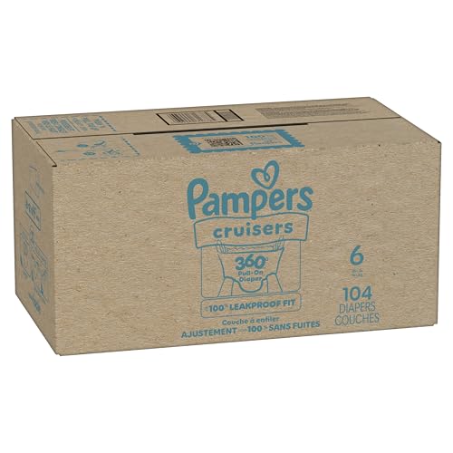 Pampers Diapers - Cruisers 360 - Size 6, 104 Count, Babyproof up to 100% Leakproof Pull-On Diaper