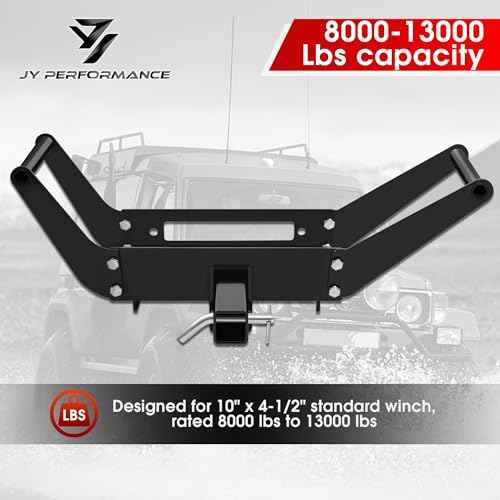 JY PERFORMANCE Cradle Winch Mount Mounting Plate 8000-13000 Lbs Capacity Winch Mounting Hitch Receiver Recovery Winches Foldable 10 x 4-1/2