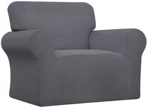 Easy-Going Stretch Chair Sofa Slipcover 1-Piece Couch Sofa Cover Furniture Protector Soft with Elastic Bottom for Kids, Pet. Spandex Jacquard Fabric Small Checks (Chair, Gray)