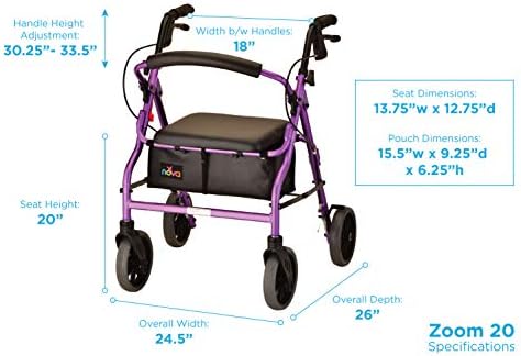 NOVA Medical Products Zoom Rollator Walker, Purple, 20 Inch