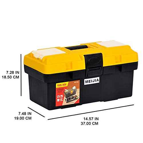 MEIJIA Portable Tool Storage Box, Organizers With Detachable Tray And Top Cover Storage Available,Black And Yellow(14.5")