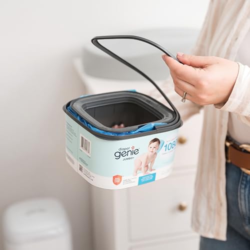 The Diaper Genie Jumbo+ Square Refill, with continuous film, can hold up to 1080 newborn-sized diapers per refill. (Pack of 2)