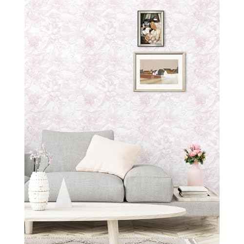 Dimoon 78.7"x17.3" Peel and Stick Wallpaper Floral Contact Paper Boho White Pink Flower Wallpaper Removable Wall Paper Self Adhesive Modern Contactpaper for Cabinets Drawers Bedroom Thicken Vinyl