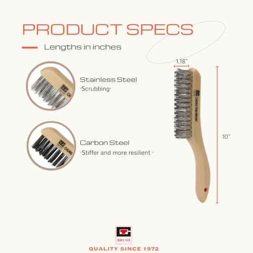 10¡± Plastic Handle Wire Brush Set (C80400) ? 2 Pack 4 Row Scratch Brush Premium Carbon Steel Bristles and Stanless Steel Set, Durable, Paint Removal, Rust Removal, Scrubbing, Deep Cleaning