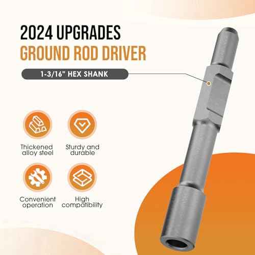 Ground Rod Driver for Hex Shank, Rotary Hammer Drill for Grounding Rod, Jack Hammer Bits Compatible with SDS-Hex Demolition, 1-3/16" Hex Shank
