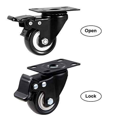 2" Caster Wheels Set of 16, Heavy Duty Casters with Brake, No Noise Locking Casters with Polyurethane (PU) Wheels, Swivel Plate Castors Pack of 16