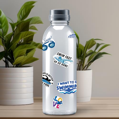 Swimming Stickers 50 Pieces Vinyl Waterproof Decal for Laptop Water Bottle Phone Car Window Bike Motorcycle Stakeboard Scrapbook Swimmer Sticker Gifts for Kid Teen Adult