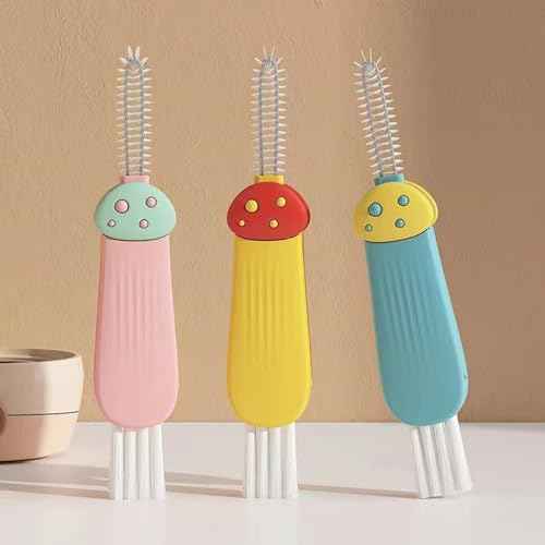 3 in 1 Cup Lid Cleaning Brush,Multifunctional Crevice Portable Cup Lid Cleaning Brush 3Pcs for Bottle Gap Tight Spaces Cup Gift (Mushroom, one Size)