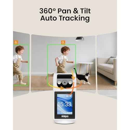 Anlapus C520M 5MP PT Plug-in Indoor Security Camera with 2.8 inch HD Screen, 3K Pet Camera with Phone App, 360 View, 2-Way Talk, AI Person/Motion/Pet Detection, Auto Tracking, for Pet Baby Elderly
