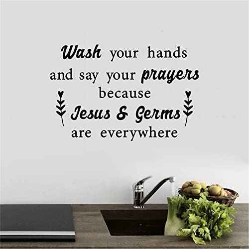 Inspirational Religious Quotes Vinyl Wall Decal, Wash Your Hands and Say Your Prayers Wall Sticker Art Bible Lettering Saying Mural Decor Wallpaper for Bathroom Bedroom Living Room Church