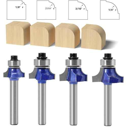 Roundover Router bit Set£¬Professional 1/4 inch Shank Roundover Edging Router Bit Set£¬Bearing Guide for Rounding Edge bit (for R 1/8", 1/4", 3/16", 25/64") 4Pcs (Roundover Router bit Set)