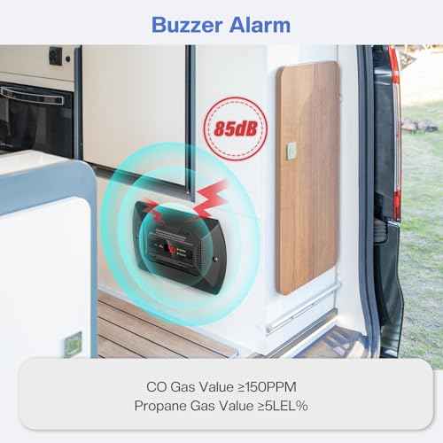 Dual CO/LP Alarm with Bracket - RV Carbon Monoxide and Propane Detector for Travel Trailer and Camper, Separated LED Indicator for Propane and CO, 85dB Loud Alarm - 12V DC RV Propane Gas Detector