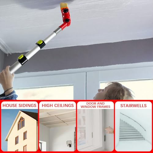 Multi-Angle Paint Brush Extender, Extension Pole Attachment Holder for Paint Brush,Roller, Scraper, Secure Handle Grip, Rotating Head, Easily Reach Ceilings, Walls, Corner Edges (Red)