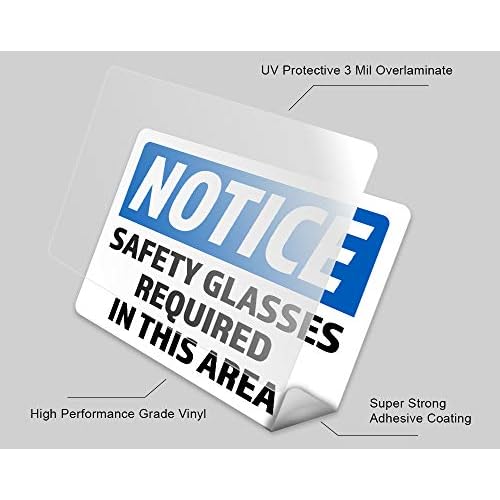 2-Pack Notice Safety Glasses Required in This Area Vinyl Decal Sticker | 7-Inch by 5-Inch | Laminated with UV Protective Laminate | PD2738