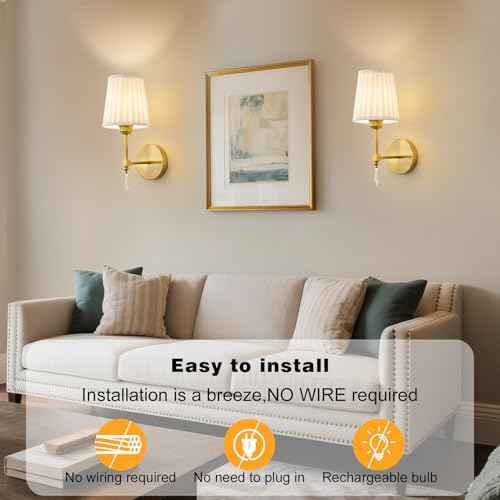 Battery Operated Wall Sconce Set of 2, 10000 Mah Rechargeable Wall Sconces Dimmable 12 RGBS,Remote Wireless Sconces,Gold Sconces Wall Decor Set of 2 Fabric,Cordless Wall Lamp for Bedroom,Living Room