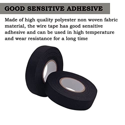 Electric Insulation Tape Fabric, 3/4In x 50ft Automotive Tape Cloth, High Temp Tape for Exhaust - 4 Rolls Wire Harness Friction Tape Black(Non-Flame Retardant)
