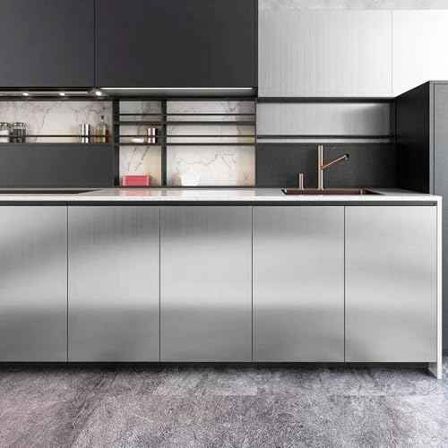 Stainless Steel Contact Paper Peel and Stick 15.7"x 118" Silver Thick Metallic Fridge Wallpaper for Countertops Removable Self Adhesive Waterproof Modern Vinyl Roll for Kitchen Dishwasher