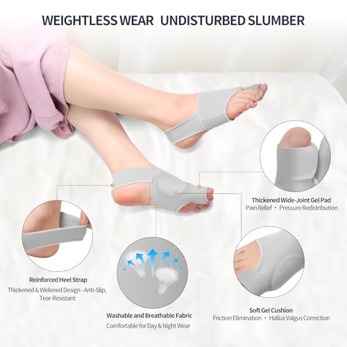 2PCS Bunion Corrector for Women & Men Big Toe, Bunion Relief Toe Straightener Bunion Splint Anti-Slip Heel Strap Comfortable Breathable for Day and Night Wear Gray L