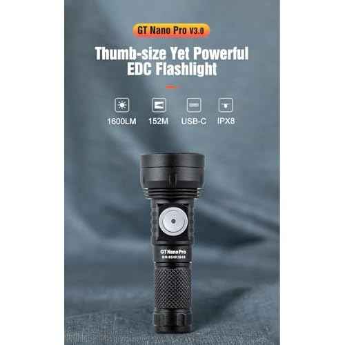 LUMINTOP GT Nano Pro Keychain Flashlight 1600 Lumens Mini Flashlight 152 Meters Beam Distance, Rechargeable Battery (Black)