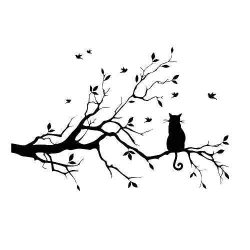 Lnrkai 14.2 x 22in Black Cat on Tree Branches Wall Decor Stickers Nursery Leaves, DIY Removable Wall Art Decal Mural Wallpaper Home Decoration for Living Room, Bedroom, Farmhouse, Bathroom Decor