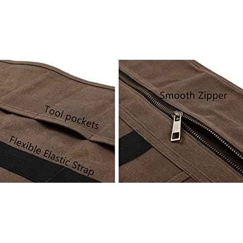 Denifiter Tool Bag, Heavy Duty 16oz Waxed Canvas Tool Roll Up Pouch Tool Organizer, (L) 25" X (H) 14.5" Gray
