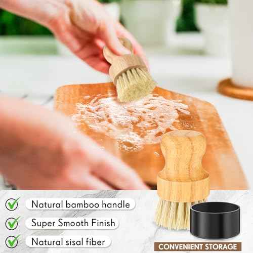 2 Pcs Cutting Board Oil Applicator Set Bamboo Wax Applicator with Sisal Fiber and Sponge for Mineral Oil Board, Wooden Worktops, Butcher Blocks, Utensil Care(Classic)
