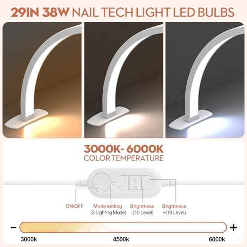 Premium Large Half Moon LED Light for Nail Tech, Foldable Arch Light for Nail Desk Lamp with Phone Stand Perfect for Manicure Handicraft Lighting (Crystal White, Large)