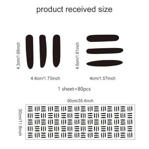12x36 Inch Three Line Set - Boho Geometrical Shape Themed DIY Boho Wall Decal Mural Set - 80 Pcs Stickers for Wall, Kitchen, Nursery, Office Decor - Each Sticker 1.8x1.7 Inch (Boho Line Black)
