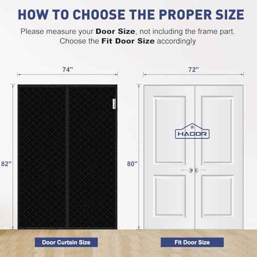 Magnetic Thermal Insulated Door Curtain Fit Door Size 72" x 80", Quilted Oxford Fabric Thicken Cotton Fill, Winter Door Cover Keep Cold Draft Out, Blanket Insulation for Front Patio Doors Black
