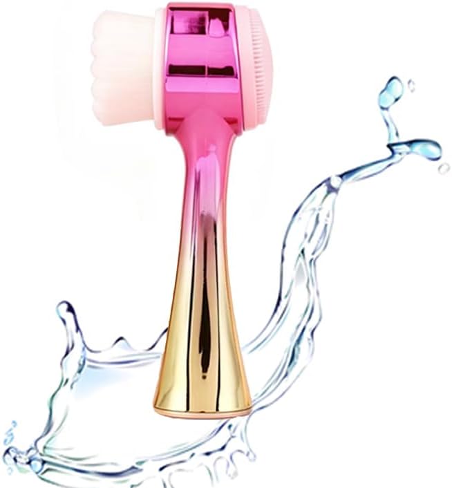 Facial Cleansing Brush 2 in 1Double-Sided Facial Cleaning Brush with Soft Bristles for Deep Pore Exfoliation, Wash Makeup, Massaging (Gold)
