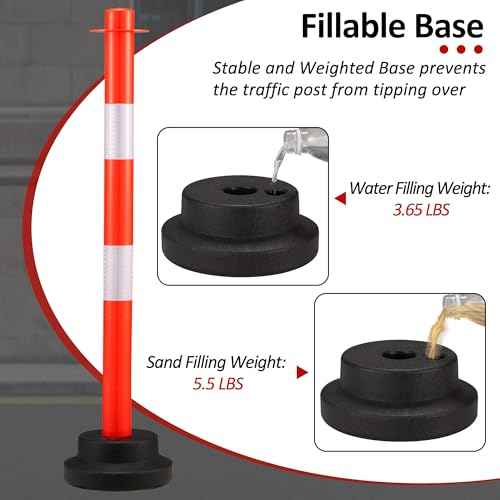 2 Pack 34 Inches Traffic Delineator Post Cones, Portable Orange Safety Driveway Barrier with Weighted Rubber Base, Reflective Collars, 5 FT Plastic Chain for Road Safety,Parking Lot