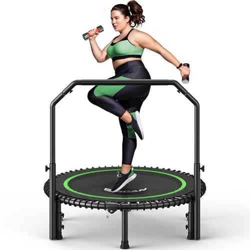 BCAN 40"/48" Mini Rebounder Trampoline for Adults with Bar, 450/550LBS Fitness Trampoline with Bungees, Adjustable Handle, Stable & Quiet, Indoor Outdoor, Whole-Body Workout & Relaxation at Home